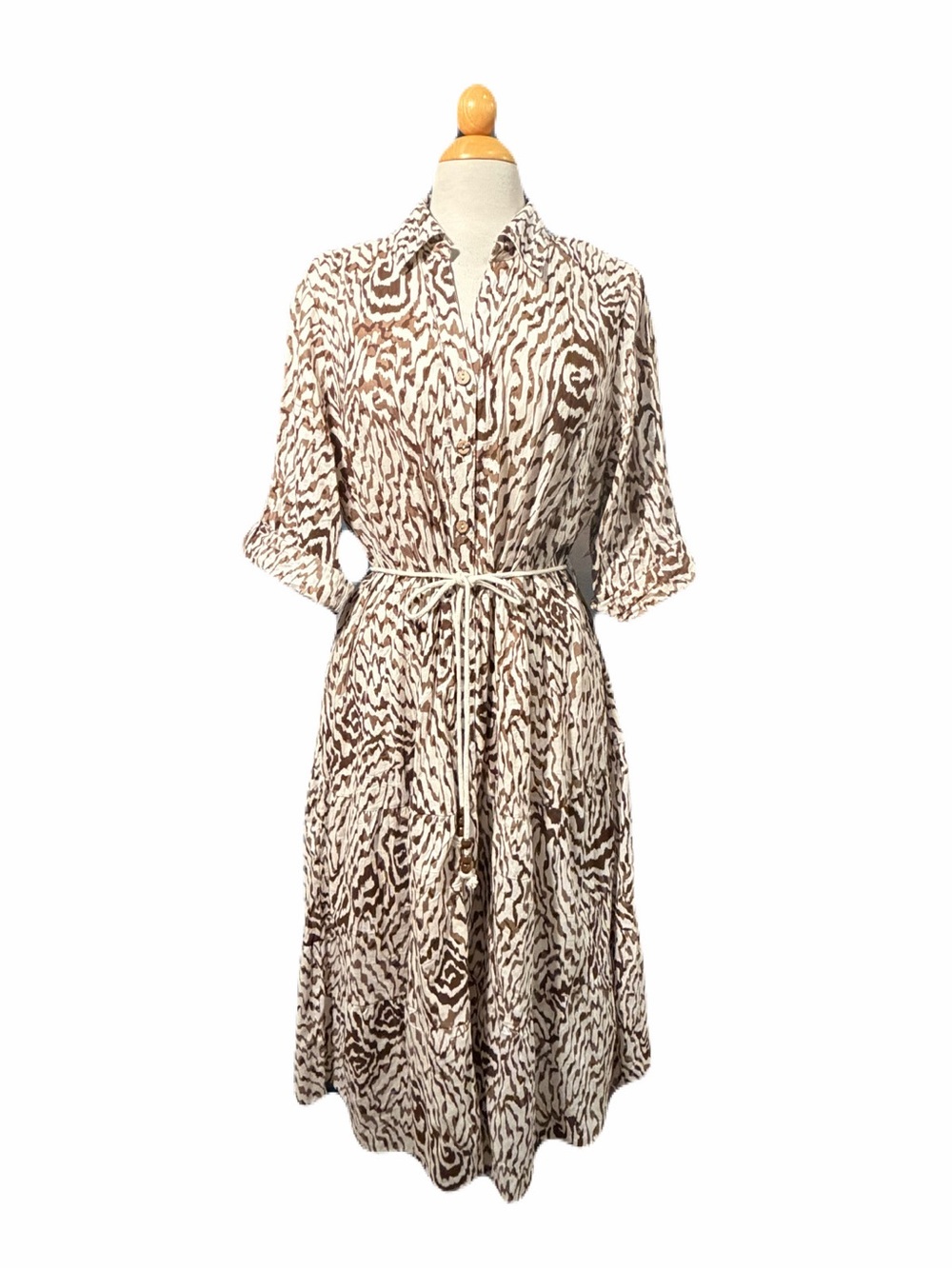 Mlle Gabrielle Brown and White Printed Midi Shirt Dress